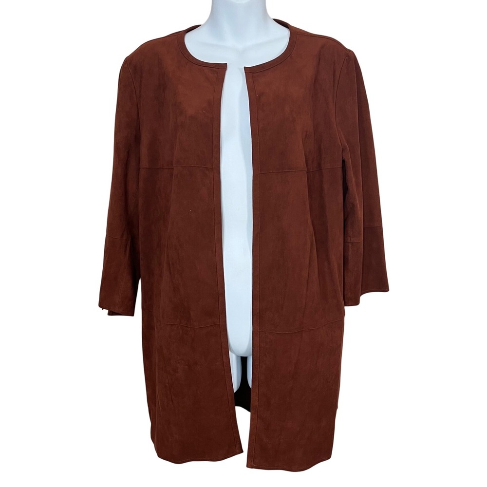 Chicos Faux Suede Cognac‎ Open Duster Cardigan Women's Size Medium